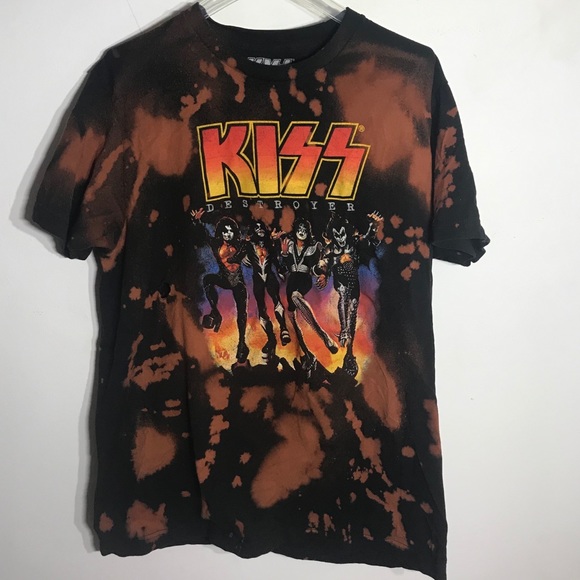 Distressed Bleached Kiss Band Tshirt 